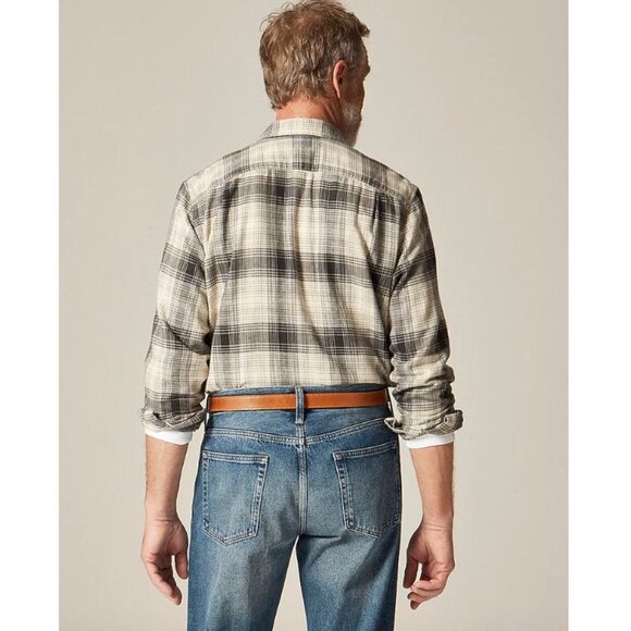 NWT J Crew Cotton Hemp Flannel Plaid Shirt Tan Black Mens Size L $118 [jb] - Picture 3 of 8